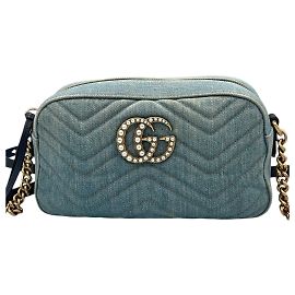 Borsa a tracolla Gucci GG Marmont in denim blu trapuntato