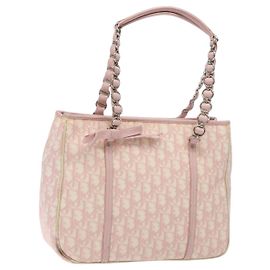 Borsa tote romantica in tela Trotter Christian Dior in PVC rosa argento autentica SW986