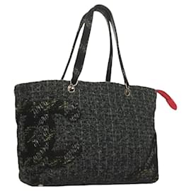 CHANEL Borsa Tote Tweed Nero Argento CC Auth bs27090