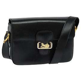 Céline CELINE Sulky Schultertasche aus Leder Schwarz Gold Auth 130625