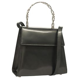 Borsa a mano Gancini in smalto 2 in 1 grigio argento di Salvatore Ferragamo Auth bs27352