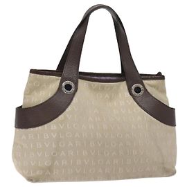 Bulgari Sac à main BVLGARI Logo Mania en toile beige argent authentique BA3600