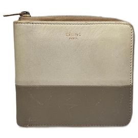 Céline Carteira de couro bicolor vintage Celine branca e cinza