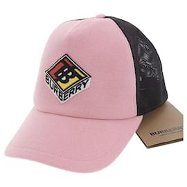 Cappellino da baseball in lana e nylon Burberry rosa e nero L
