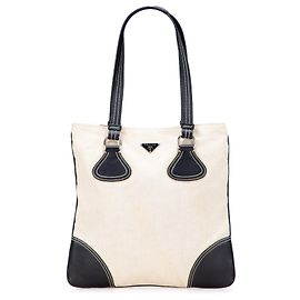 Borsa Tote in tela Canapa con rifiniture in vitello marrone di Prada