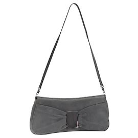 Borsa a Spalla Vala in Camoscio Grigio Argento di Salvatore Ferragamo Auth BA3518