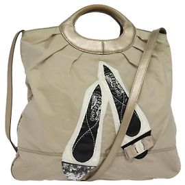 Borsa a mano Vala in nylon 2 in 1 beige argento autentica BA3615 di Salvatore Ferragamo