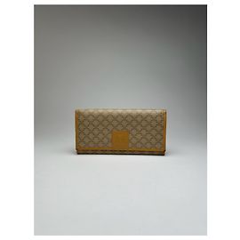 Céline Carteira de couro monograma Triomphe vintage da Celine bege marrom