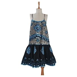 Juliet Dunn Pailletten Kleid aus Baumwolle Schwarz Türkis