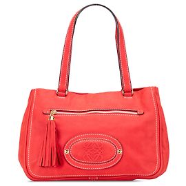 Borsa a spalla in nubuck rosso Anagram Madrid con frange LOEWE