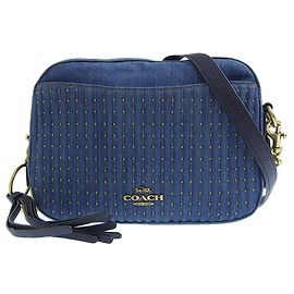 Borsa a spalla in denim trapuntato con borchie Coach 53622
