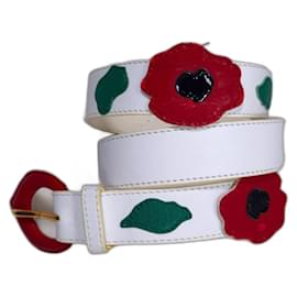 Ceinture blanche YSL des années 80 avec des coquelicots rouges - Yves Saint Laurent