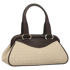 Bulgari Bolsa tote em lona e couro BVLGARI Logo Mania bege prata autêntica BA3461