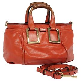 Chloé Etel Handtasche Leder 2-Wege Orange Gold Auth BA3578