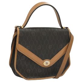 Borsa a mano in tela a nido d'ape PVC 2 vie Christian Dior nera e oro Auth SW977