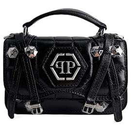 Gürtelbeutel mit 2-Wege Klappe aus Kalbsleder Small Hexagon Superheroin schwarz - Philipp Plein