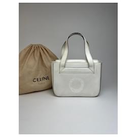 Sac à main en cuir et coton vintage Celine Paris blanc - Céline
