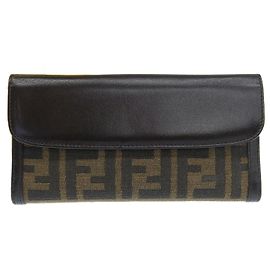 Fendi Canvas Leather Long Wallet Brown