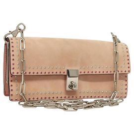 VALENTINO Bolsa de Ombro com Corrente de Strass Camurça Rosa Prata Auth BA3802