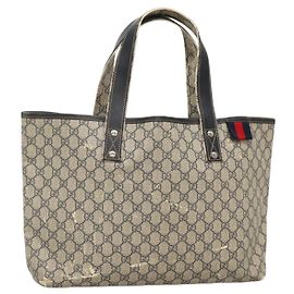 GUCCI GG Supreme Sherry Line Borsa Tote PVC Blu Navy Argento 211134 Auth bs27569