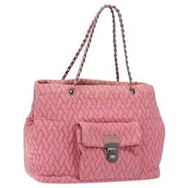 PRADA Borsa Tote a Catena Nylon Rosa Argento Auth 128405 - Prada