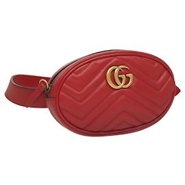GUCCI GG Marmont Borsa a vita in pelle rossa oro 476434 Auth BA3650