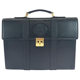 Borsa da lavoro in pelle nera vintage Sunburst di Gianni Versace