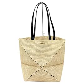 Borsa Loewe Puzzlefold Tote Medium in rafia naturale