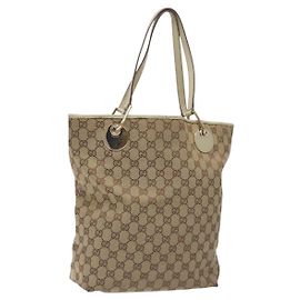 Borsa tote in tela GG Gucci Beige Oro 120836 Auth BA3640