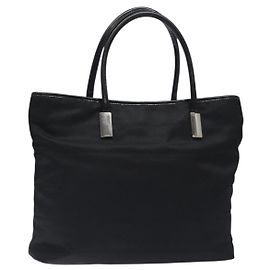 GUCCI Tote Bag aus Nylon Leder Schwarz Silber 002 123 0457 Auth bs27557