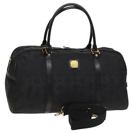 MCM Logogram Vicetos Boston Tasche Nylon 2-Wege Braun Gold Auth hk2824