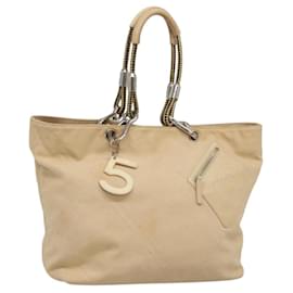 CHANEL COCO Borsa Tote in Tela Beige Argento CC Auth BA3696
