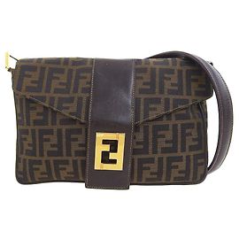 Borsa a spalla in tela e pelle Fendi vintage