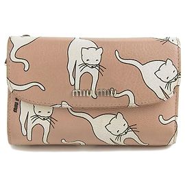 Miu Miu Cat Print Leather Trifold Wallet