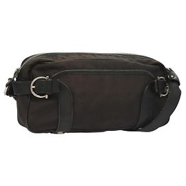Borsa a spalla Gancini in tela nera e argento autentica Salvatore Ferragamo 127847