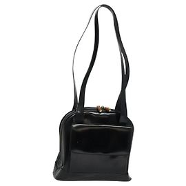 Borsa a Spalla GUCCI Bamboo Smalto Nero Oro Auth bs26920