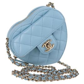 CHANEL Borsa a Spalla Matelassé con Catena in Pelle di Agnello Blu Oro CC Auth 127168SM