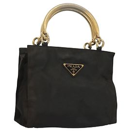 PRADA Borsa a mano in nylon nero e oro Auth bs27856