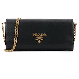 PRADA - Portafoglio Prada Vitello Move con catena in pelle granata nera