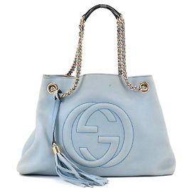 GUCCI - Borsa tote Gucci Soho in pelle grana blu chiaro