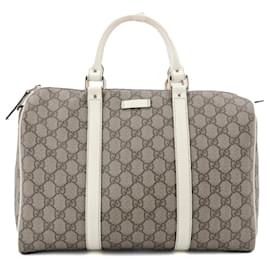 GUCCI - Borsa Boston Gucci in tela monogrammata e pelle bianca vintage
