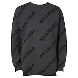 BALENCIAGA - Grauer Wollpullover mit Balenciaga-Monogramm (S)