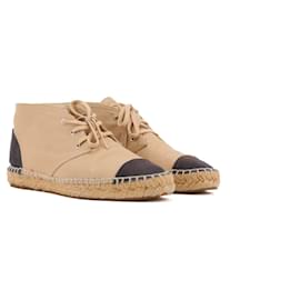 CHANEL - Espadrillas con lacci Chanel in pelle beige e tela nera (T37)