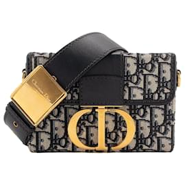 DIOR - Borsa a tracolla 30 Montaigne Box Dior in tela e pelle blu navy
