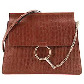 CHLOÉ - Borsa a tracolla Faye Chloé in pelle effetto coccodrillo marrone