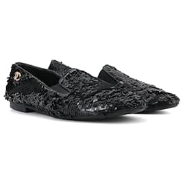 CHANEL - Mocassini Chanel decorati con paillettes nere (taglia 38,5)