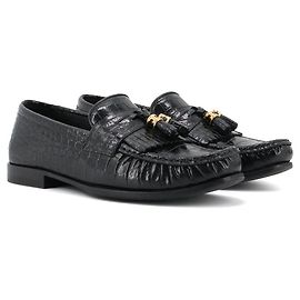Céline CELINE - Mocassini Celine Triomphe in pelle nera con stampa coccodrillo (taglia 37,5)