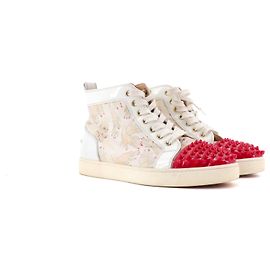 Christian Louboutin LOUBOUTIN - Sneakers alte Lou Spikes Louboutin in pelle bianca e rossa (T38)