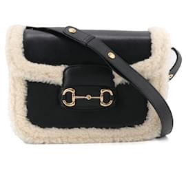 GUCCI - Borsa a tracolla Horsebit 1955 Gucci in pelle nera e pelliccia