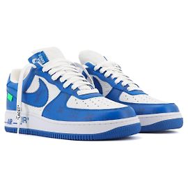 LOUIS VUITTON - Sneakers Air Force One Louis Vuitton x Nike in pelle bianca e blu (T41)